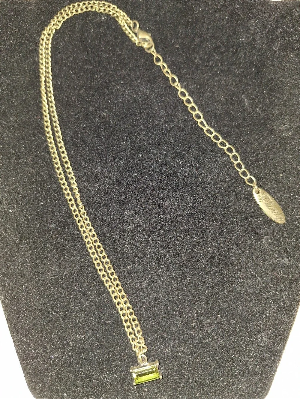 Olivine Green Crystal Pendant Necklace - Bronze Chain